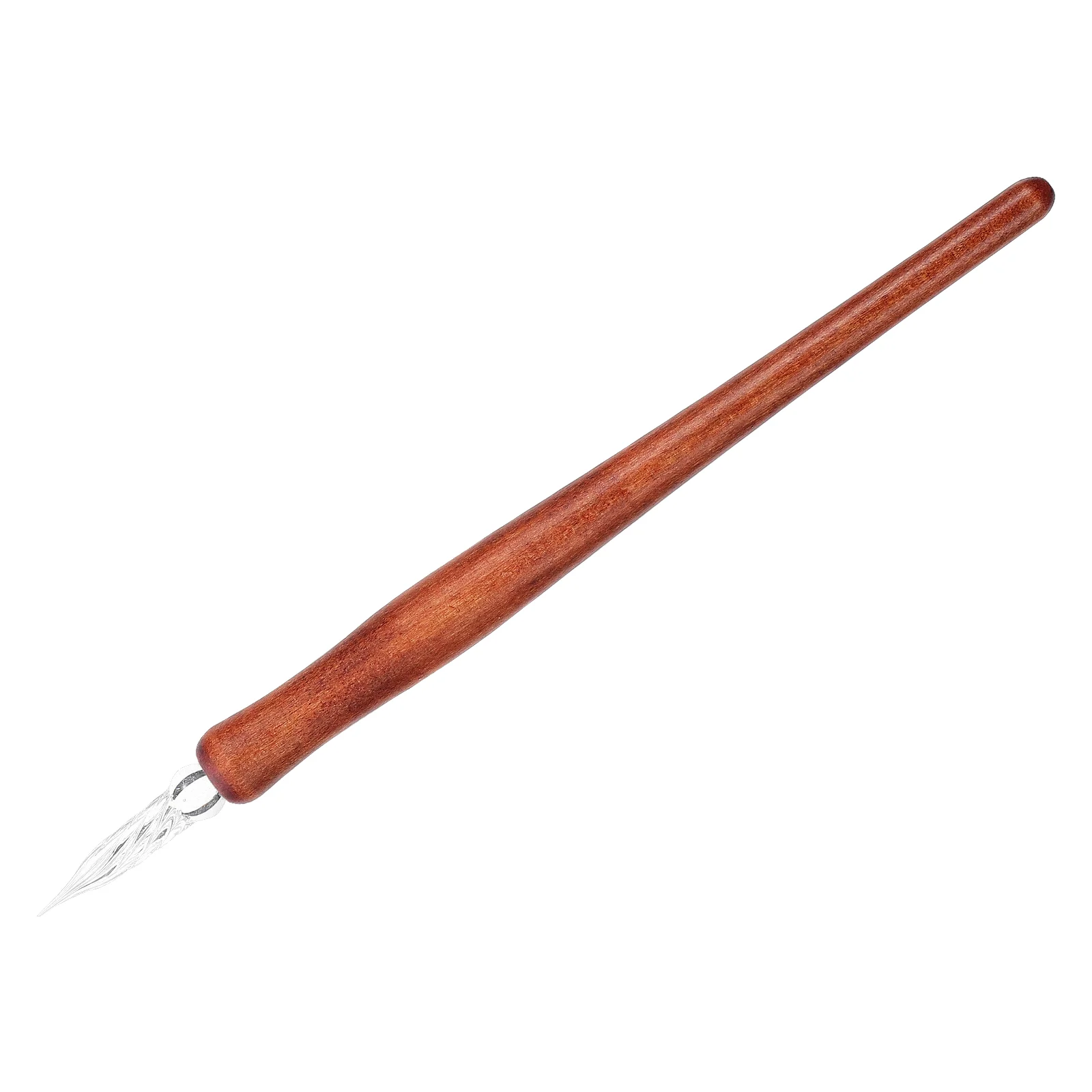 The threaded design of the Glass Dip Pen with Wood Handle Art Drawing Pens Calligraphy Practicing Pen flow ink more evenly.