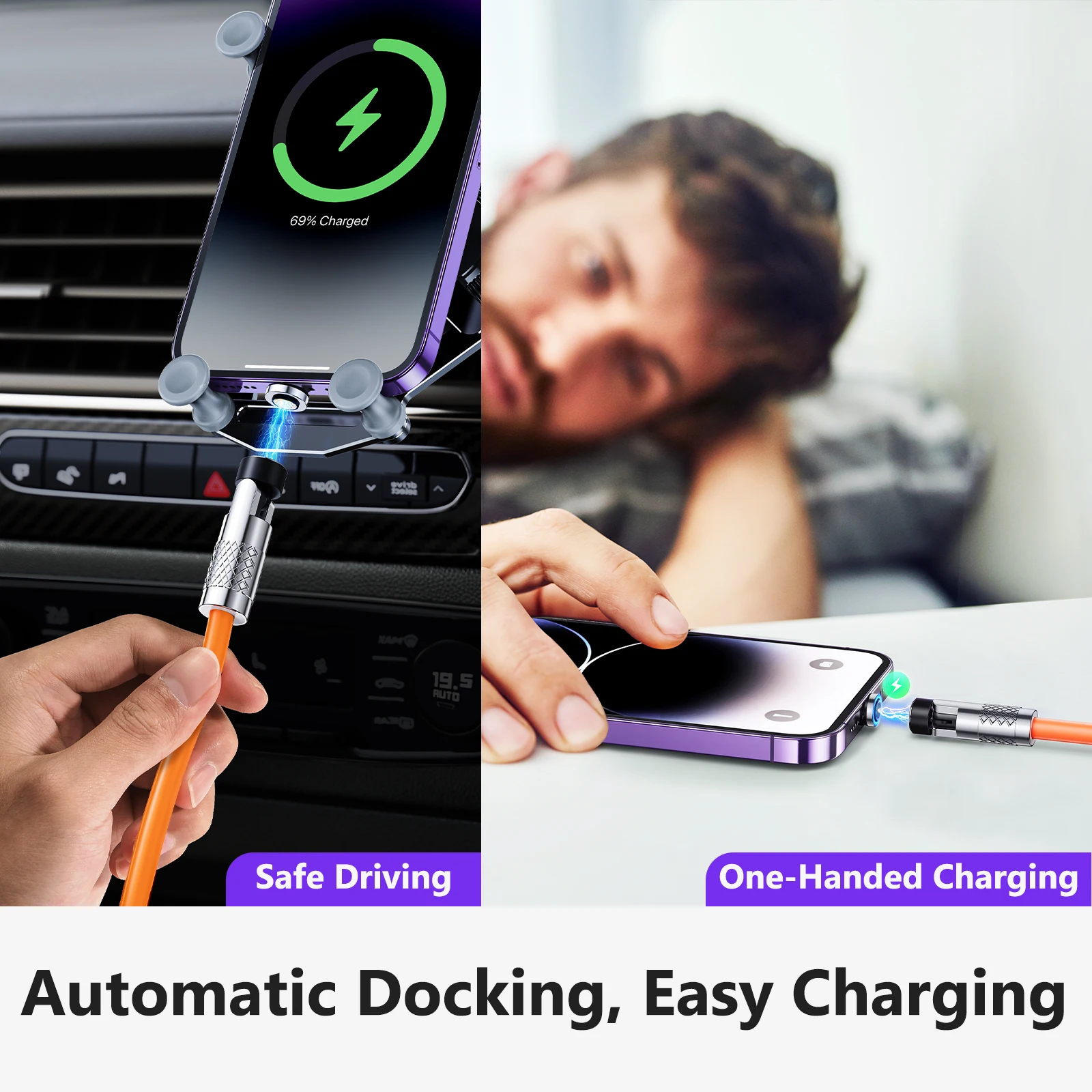 Eary Magnetic Charging Cable 540°Rotating 3 in 1  IPhone Charger 3A PD Fast Charging Cable for Type C Micro USB Universal Device