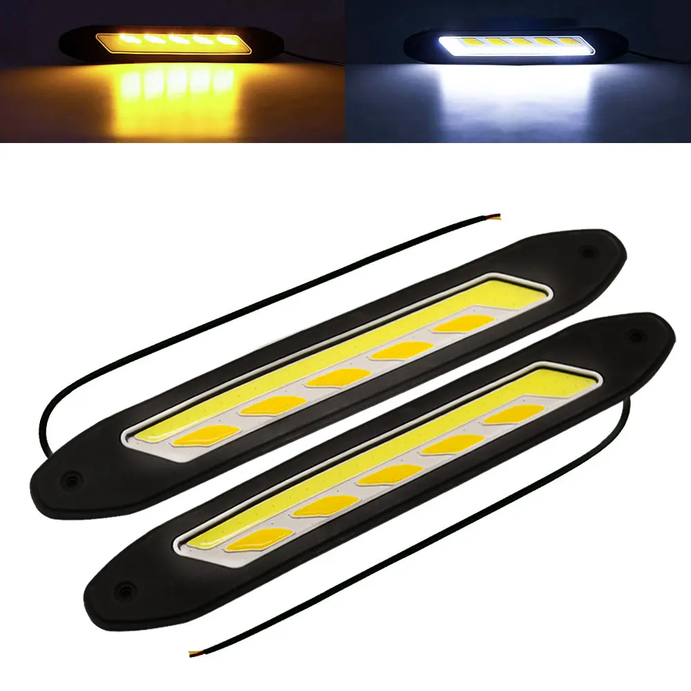 

2Pcs LED Daytime Running Lights COB Fog Lights White Yellow/Amber Flexible Car DRL Turn Signal Light Driving Lamp 12V