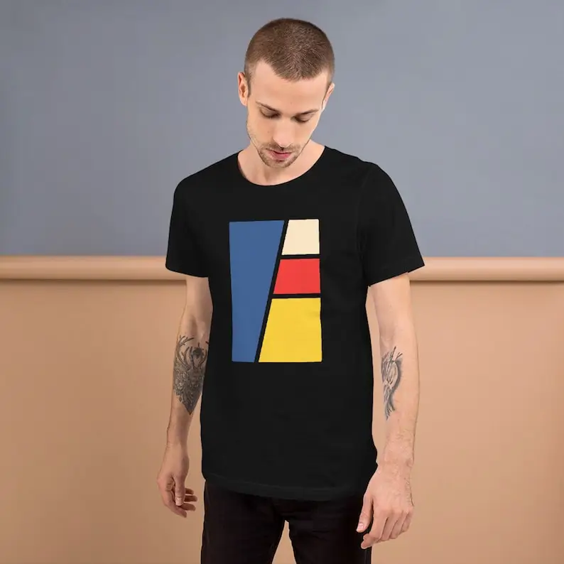 Bauhaus Ispirato Minimalista Poster Stampa T Shirt One Sided Mens Mondrian Design 100 Cotone Vestibilità Rilassata Girocollo Per Adulti