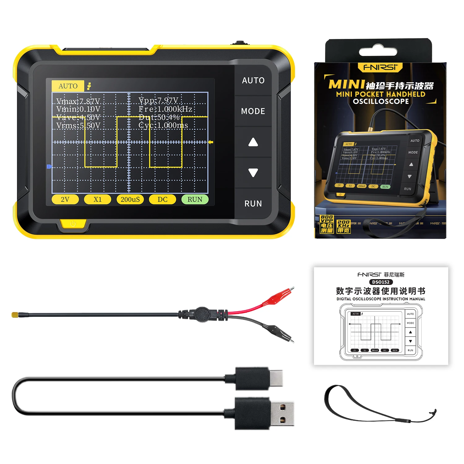 Digital Oscilloscope FNIRSI DSO152 Mini Handheld Digital Oscilloscope Latest Version 2.5MSa/s 200KHz Analog Bandwidth 800 VPP PWM Output