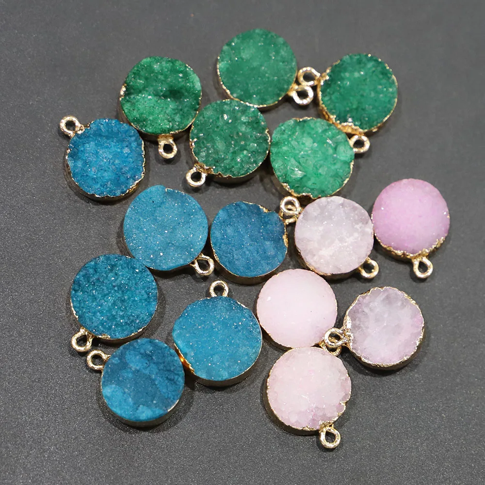 Selling Natural Stone Pendant Round Gold Phnom Penh Agate Druzy Necklace Reiki Charms Fashion DIY Making Jewelry Wholesale 12Pcs