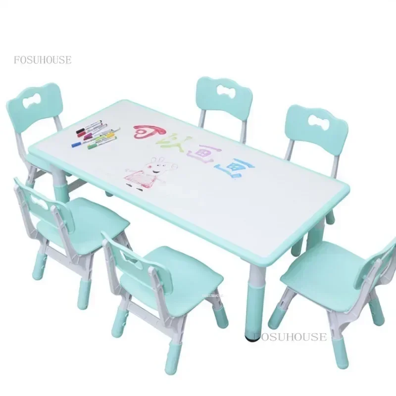 Kindergarten Table and Chair Set Kid's Learning Desk School Writing Desk Can Lift Painting Graffiti Early Education Tables