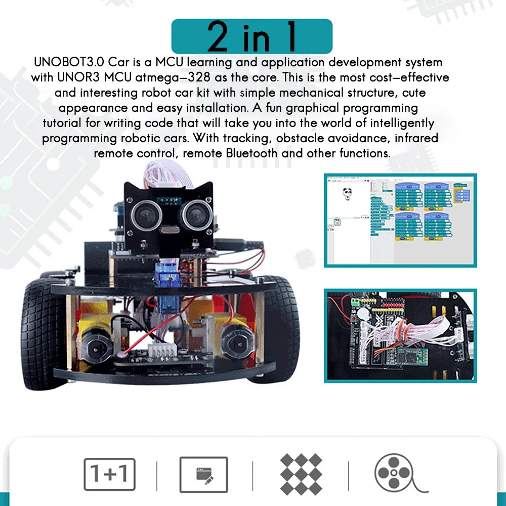 스마트 자동차 로봇 키트 용  UNO Bot DIY 원격 제어 로봇 시작하기 Arduino 키트 DIY 코딩 적합