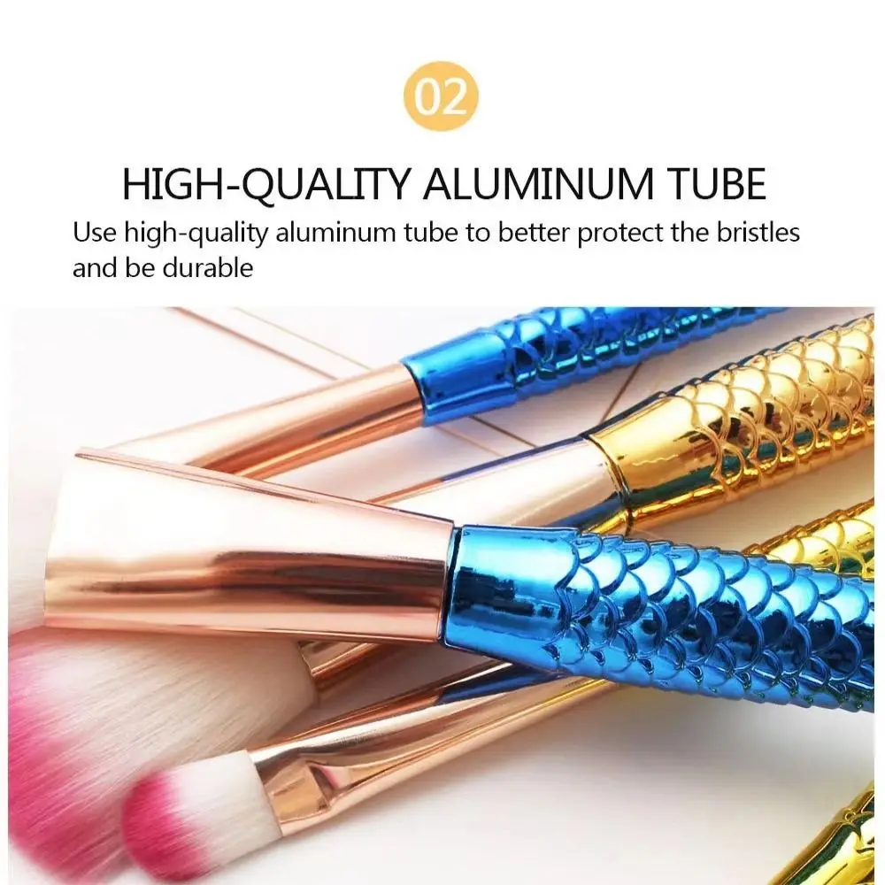 4pcs/set Loose Powder Brush Mermaid makeup brush Soft Fiber Blush Makeup Brushes Set Eye Shadow Brush Highlighter Brush