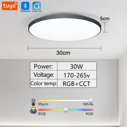 Smart LED Ceiling Light with RGB Dimming and Remote Control (30W Black)