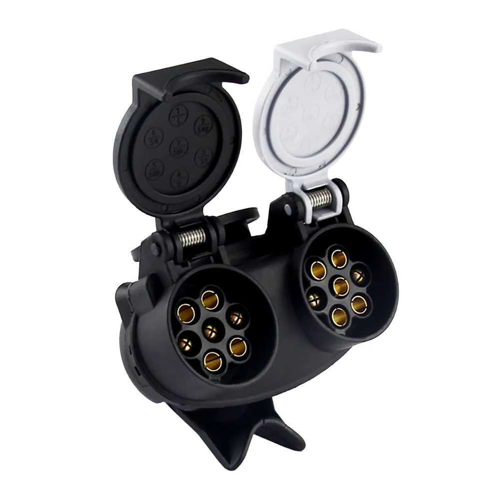 

13 Pin to 7 Pin Euro Trailer Towing Caravans Dual Socket Plug Adapter Connector