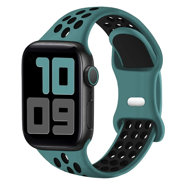 Sport Strap For Apple Watch Band 6 SE 5 4 44mm 40mm Silicone Breathable Belt Bracelet to iWatch Watchband Series 54321 38mm 42mm Green black