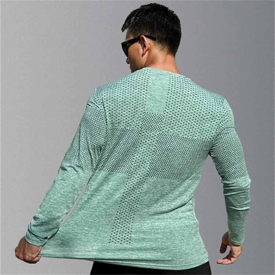 Men's Sport Long Sleeve Tops Quick Dry Fitness T-shirts Bodybuilding Gym Tees Casual Skinny Elastic Breathability men Sportswear 6