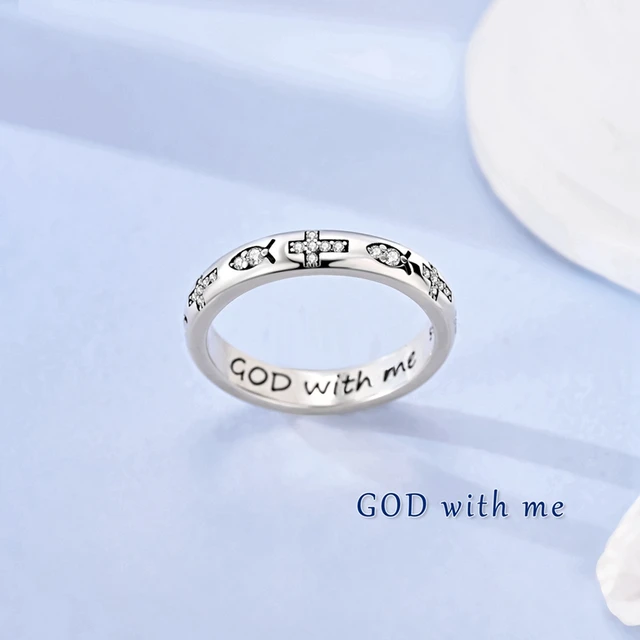 92976-3de236.jpg Bague Croix « Dieu est en elle, elle ne tombera pas » en Argent S925, Alliance de Promesse pour Couples, Hommes et Femmes, Cadeau de Bijoux Religieux pour la Saint-Valentin
