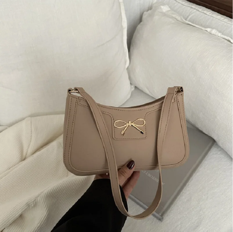 Solid Color Bowknot Shoulder Bag, Elegant Small Square Bag, Suitable for Women Handbags, Zipper Closure,Fashion Underarm Bag,