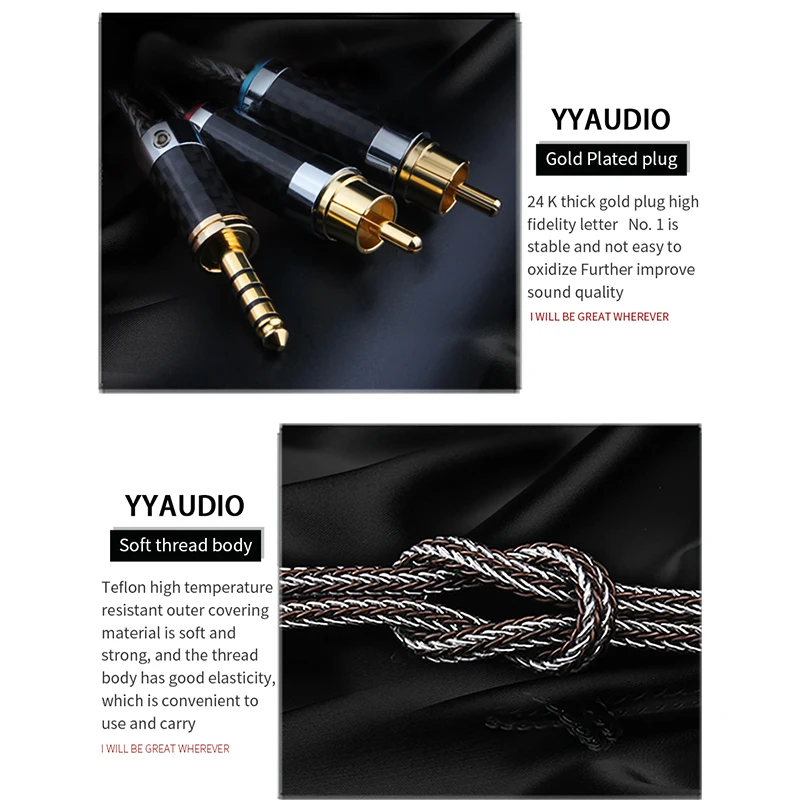 Cabo de Áudio para Home Theater Hifi Stereo Cabo de Balança High-end a y Splitter Amplificador de Áudio Aux a 2rca 44 mm - Image 6
