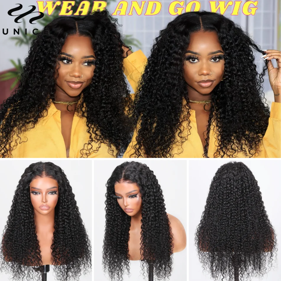 UNice Hair 7x5 Pre Cut Pre Bleached Lace Closure Wig Natural Jerry Curly Human Hair Wig Wear Go Glueless Lace Wig for Beginners