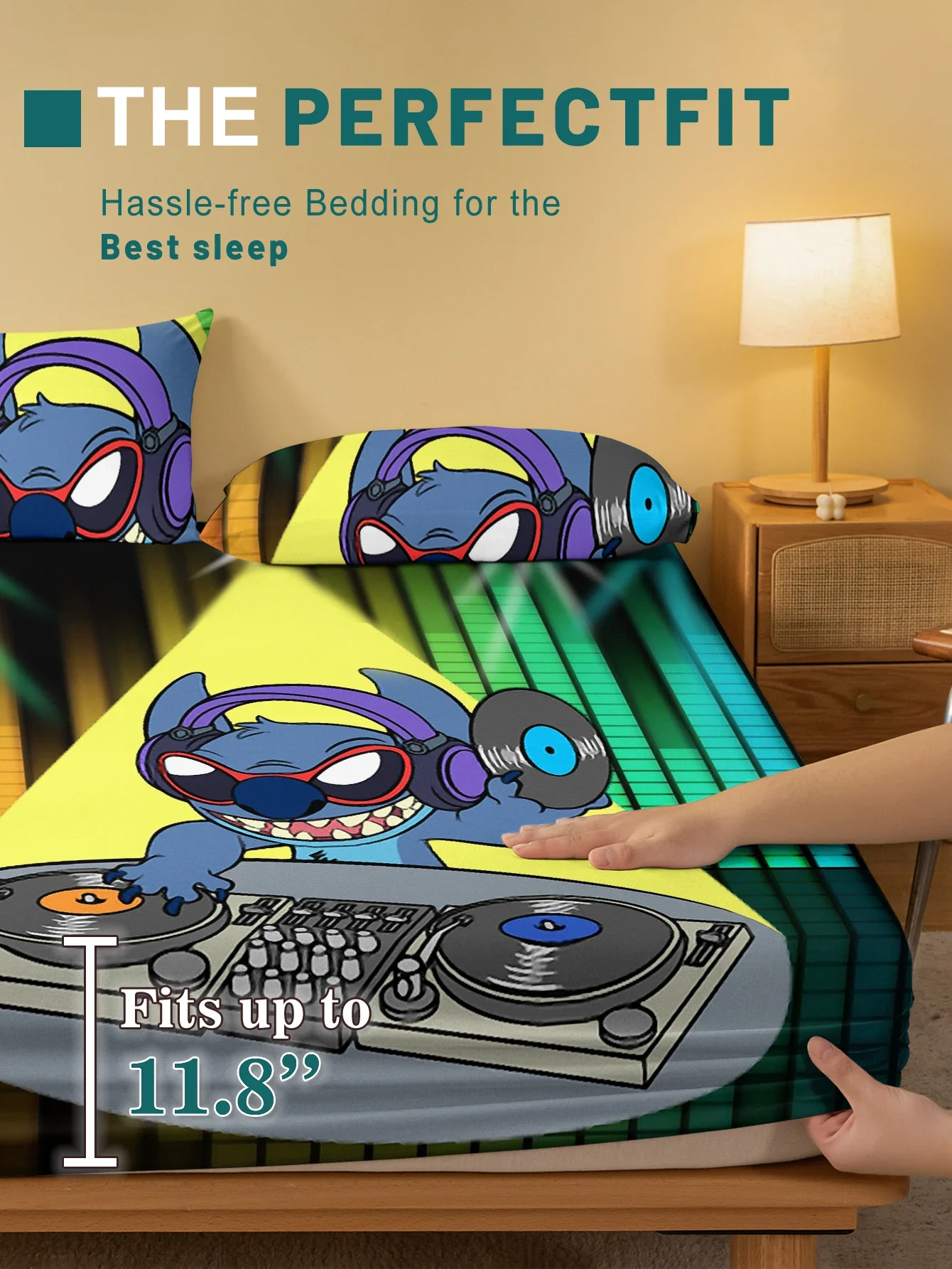 1 cartoon cute Stitch pattern digital printed frosted Fitted Sheet,bedroom printed bed cover,bedding(No pillowcase) 3