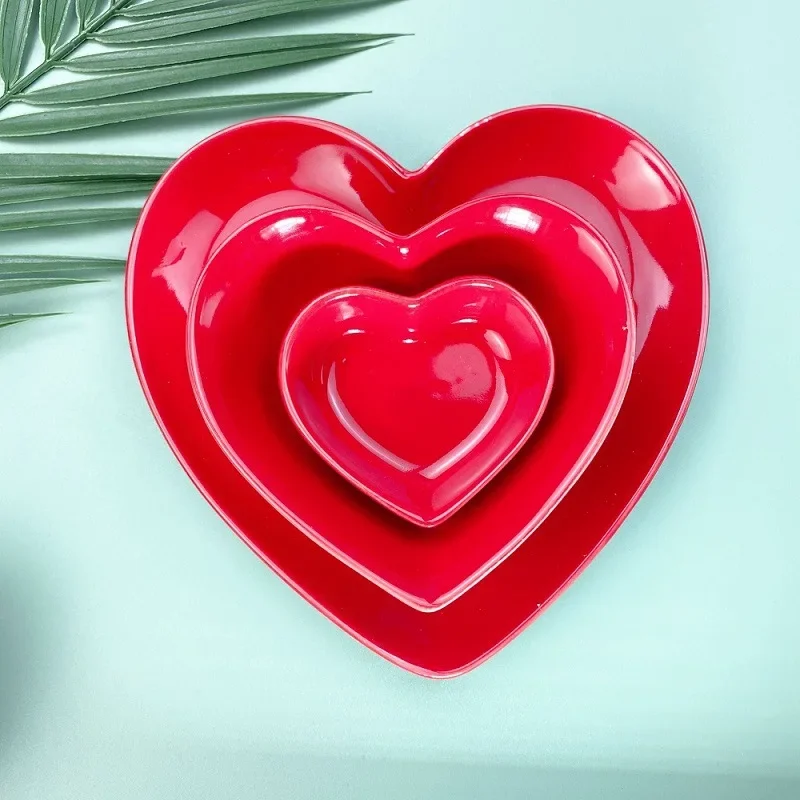 Red Heart Ceramic Dinner Plate Home Baking Oven Cake Bowl Delicate Dessert Salad Dishes Dinner Cooking Plate Kitchen Utensils