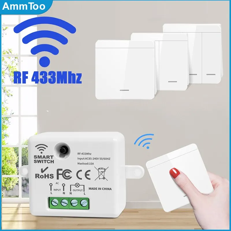 Wireless Smart Switch Light 433Mhz RF 86 Wall Panel Switch with Remote Control Mini Relay Receiver 220V Home Led Light Lamp Fan