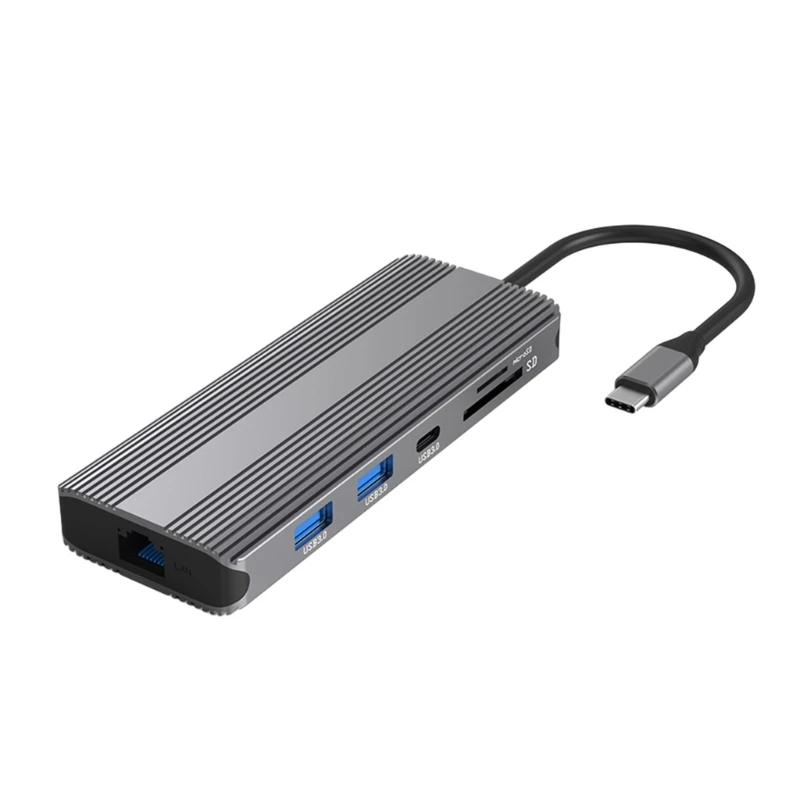 

Aluminum TypeC 10 In 1 HUB HDMI2.1 HDMI2.0 PD100w Rj45 LAN- 1000M Reader for HDTV Notebook SSD Usb Docking Dropship