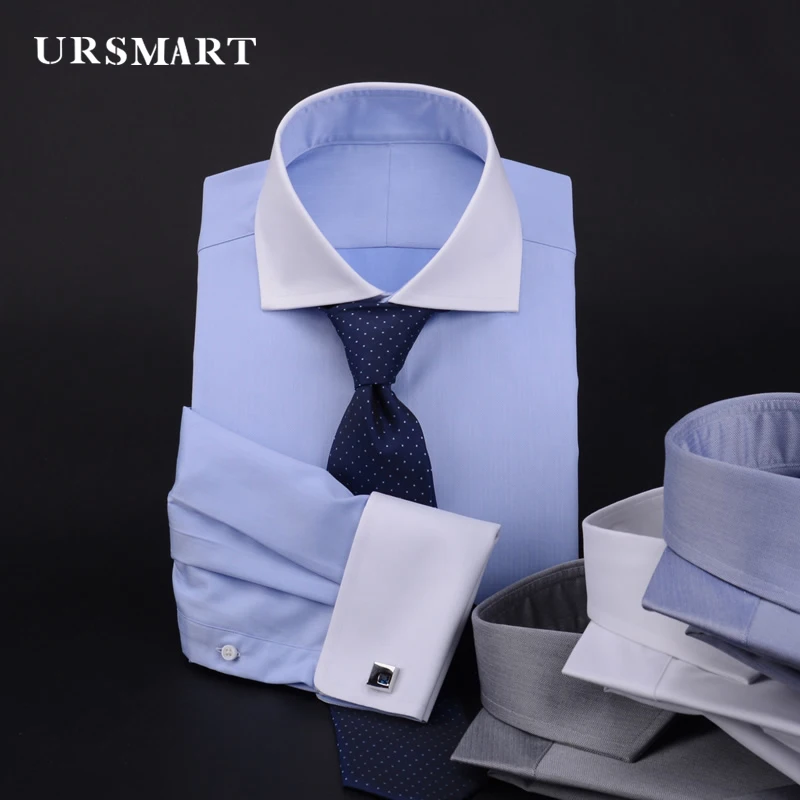 

men's french cuff business shirt slim British classic Windsor collar men's office shirts