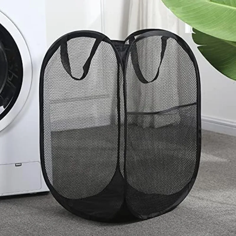 Compact Mesh Pop-Up Laundry Hamper with Wide Opening - Breathable and Collapsible for Space-Saving Laundry Storage