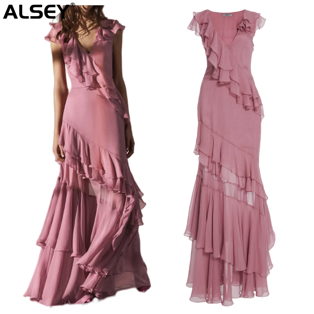 

ALSEY High-quality Premium Light Luxury Niche Dresses Dresses Pink Dresses Women Ruffles High-end Long Dresses Slim Skirt 2023