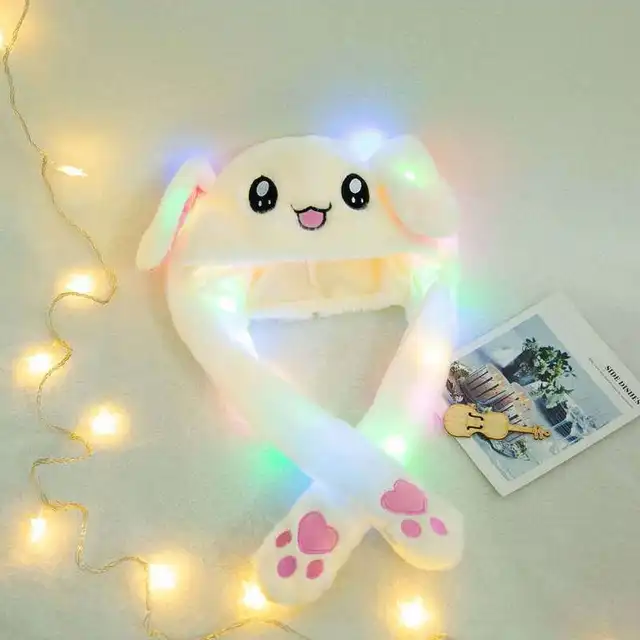 Bunny Ear Move Glowing Hat Rabbit Led Light Jumping Funny Plush Ear Moving Cartoon Hat for Kids Girls Cosplay Party Holiday Cap 1