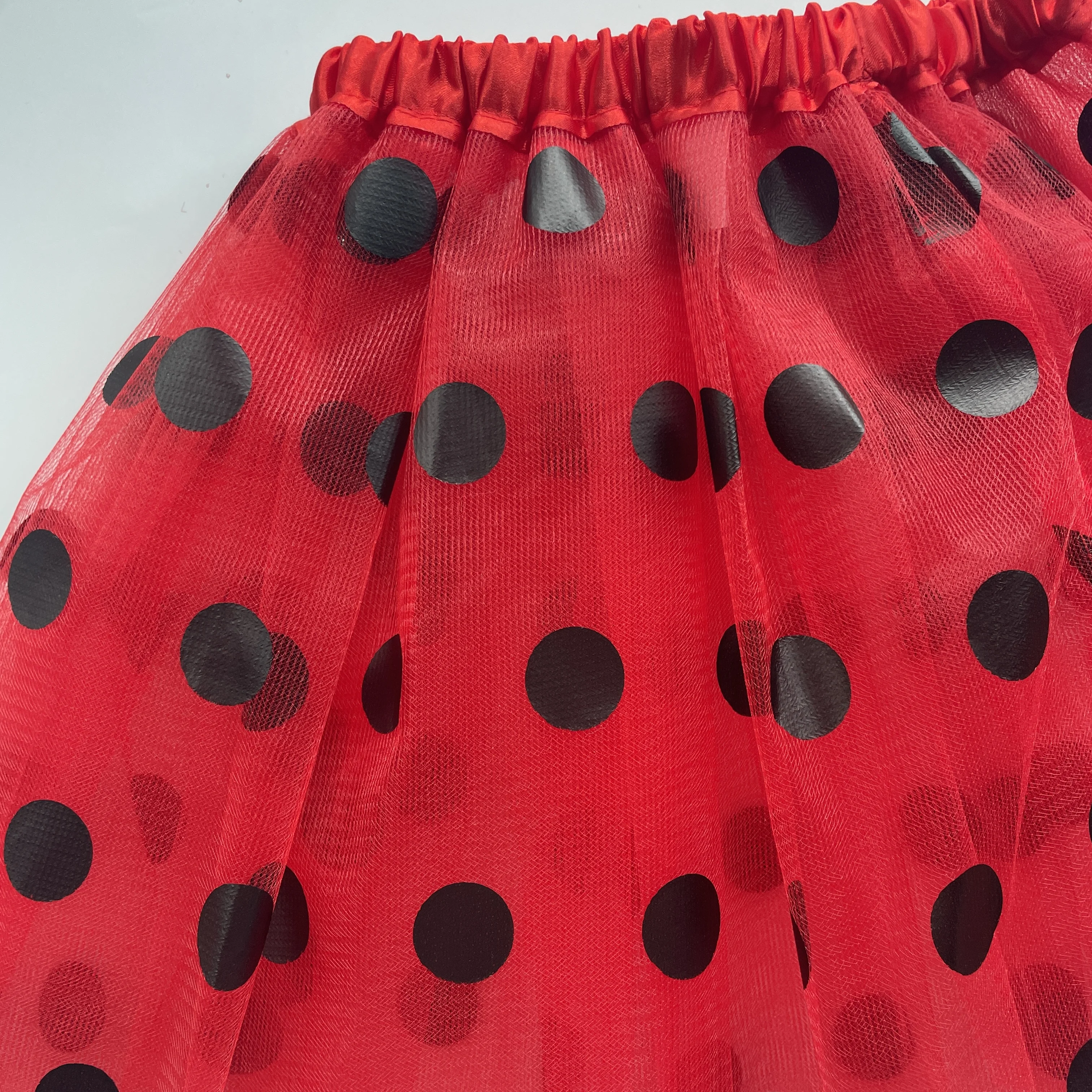 Children's mesh dress half skirt big black dots bee or ladybug dress holiday carnival mini skirt children skirts
