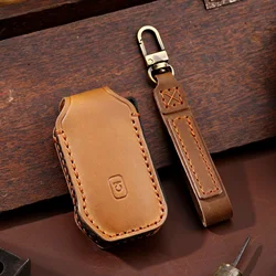 Premium Leather Car Key Case Cover with Keychain - Elegant Auto Accessory Holder (BROWN)