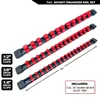 3 PCS Socket Organizer 1/2 3/8 1/4 inch Drive Socket Rail Holders Heavy Duty Socket Racks, Black Rails with Red Blue Black Clips 2