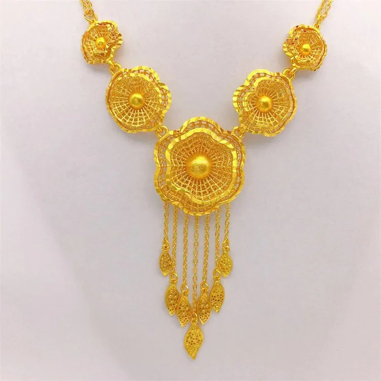 Gold Plated Jewelry Women's 5 Gold Flower Set Necklace for Women Bride Fashion Wedding Anniversary Engagement Fine Jewelry Gifts