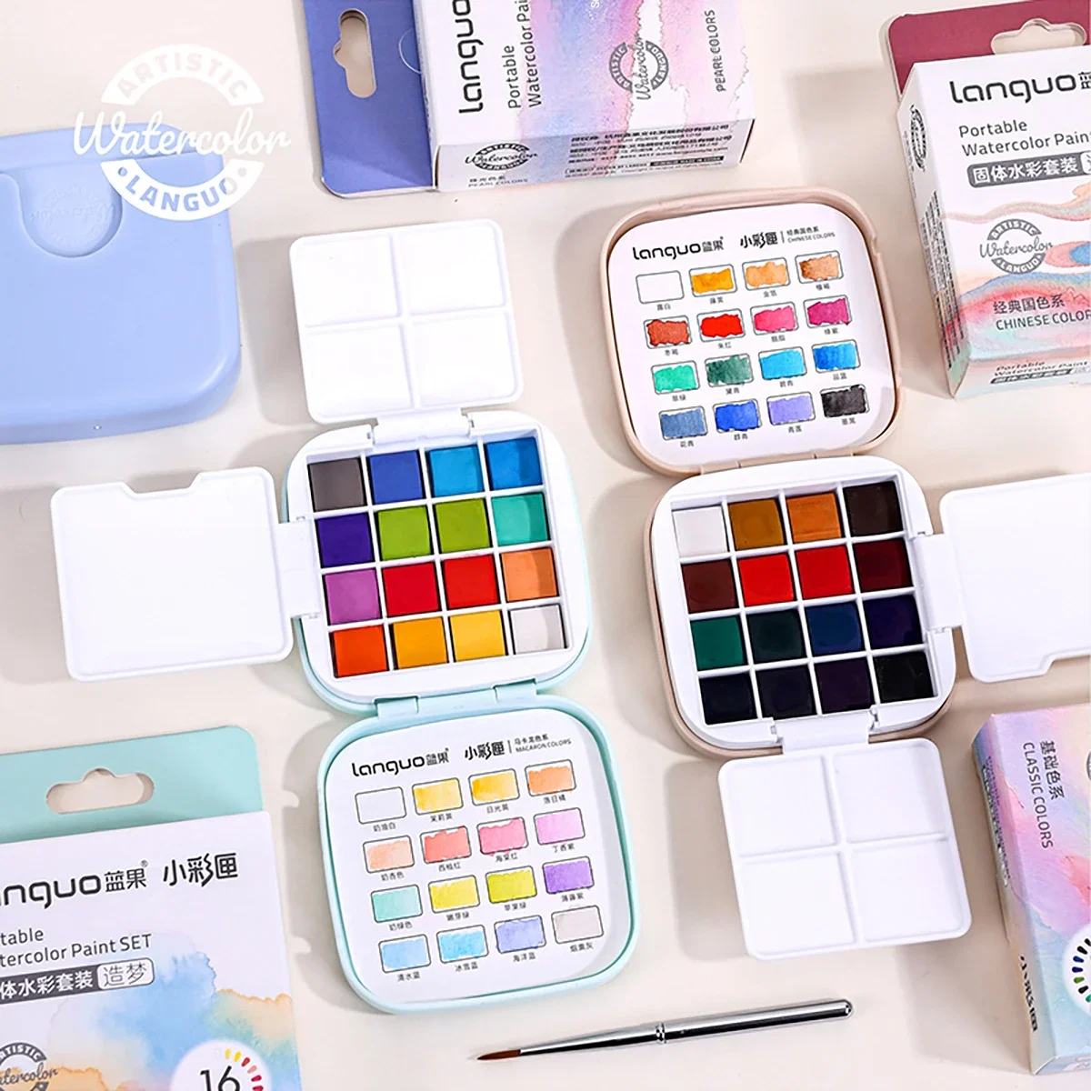 LANGUO 16-64 Colori Set di Colori Solidi Acquerello Portatile per Schizzi Studenti Aristi Pittura Materiale Scolastico di Arte di Cancelleria - immagine 3