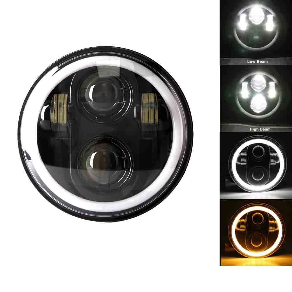 signal light motorcycle 5.75 Inch Black Halo Angel Eyes LED Headlight For Harley Sportster 1200 883 Street 500 750 5-3/4" Projector Round Headlamp motorcycle underglow lights