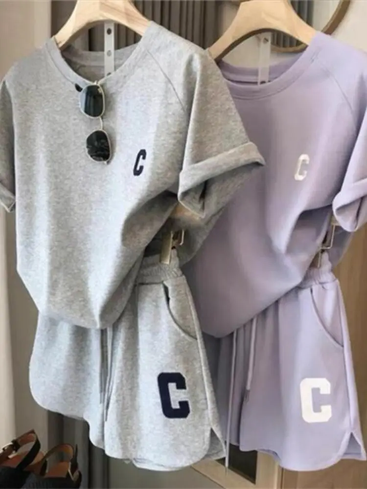 

2023 Summer Clothing for Women LOOSE Casual Sports Wide Leg Shorts Two Piece Sets Womens Outifits Korean Fashion Solid Outifits
