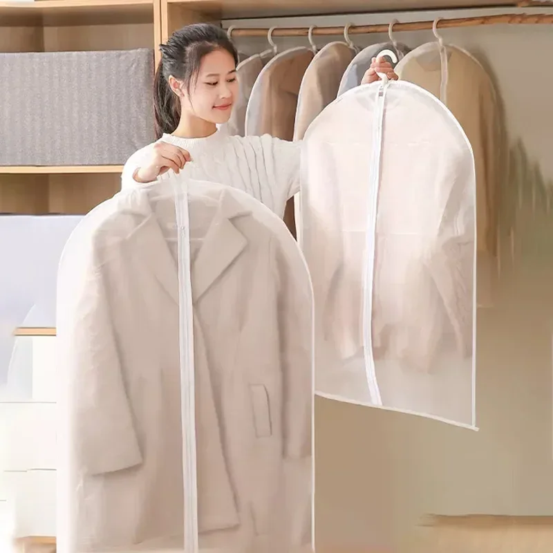 1/3/5pc Clothes Dust Cover Bag With Zipper Coat Plastic Hanging Storage Bag Household Space Saving Storage Organization For Home 2