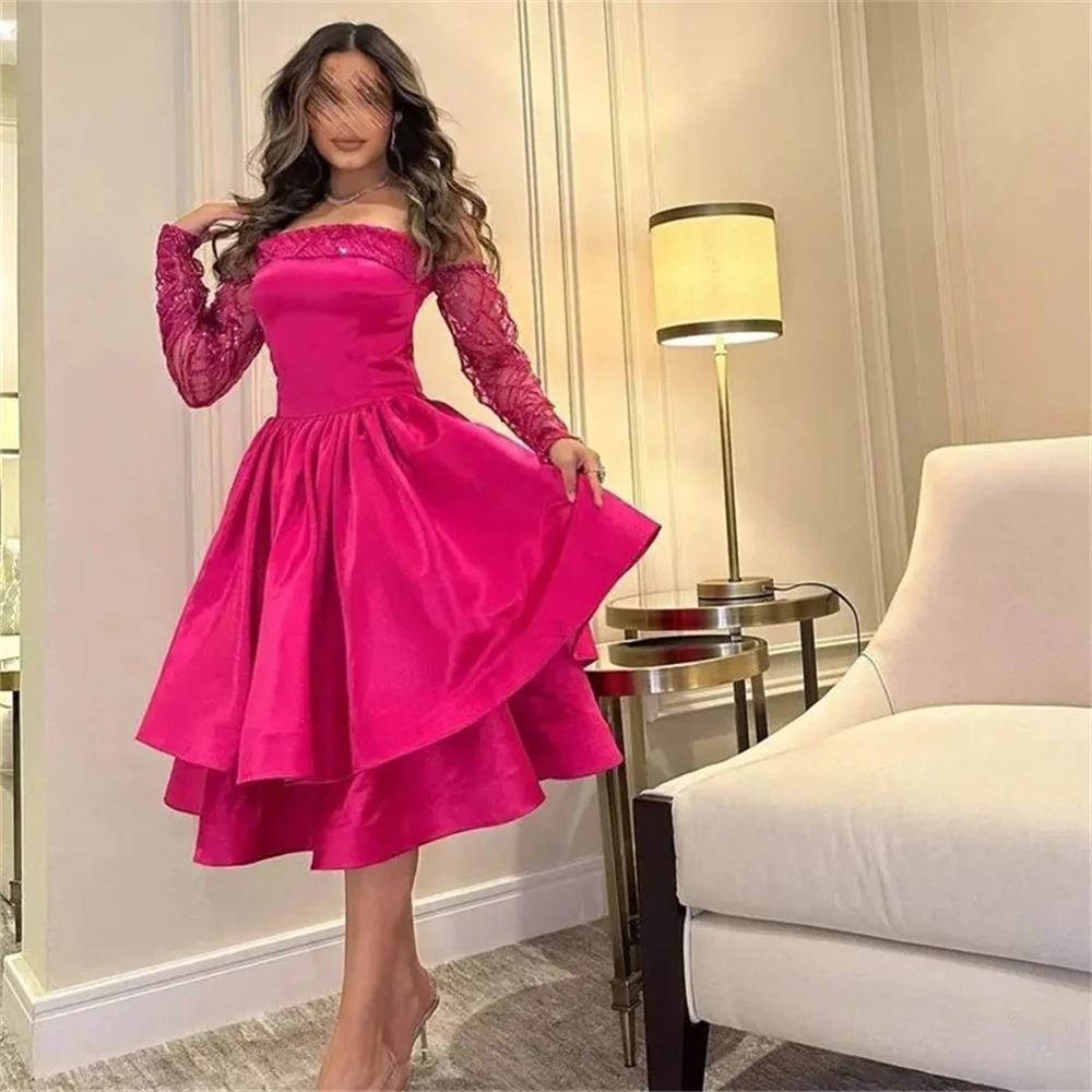 

MINGLAN Luxury Strapless Full Sleeve Crystals Sequined A Line Evening Dress Pleat Elegant Fashion Formal Prom Gown New 2023