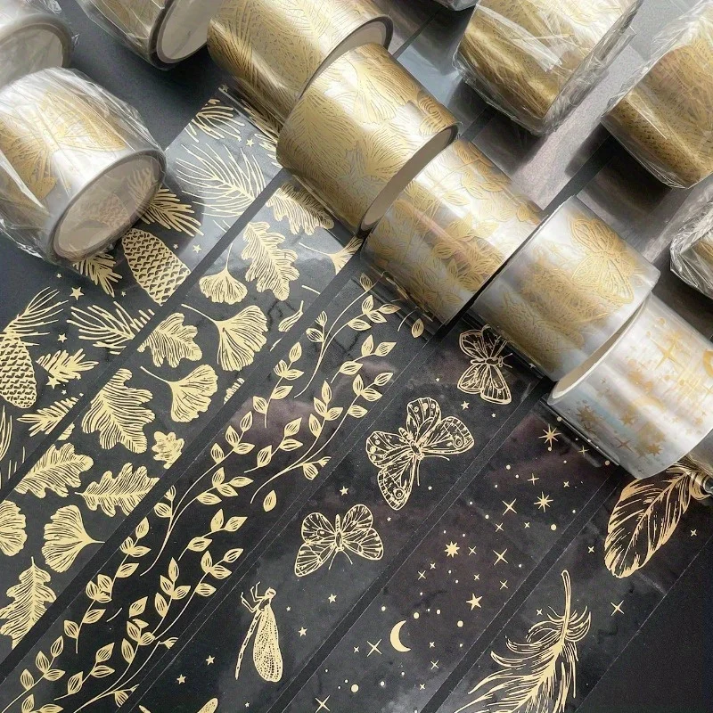 3cm*3m Transparent Gold Foil Washi Tape Feather Leaves Decorative Tapes For Journal Planner Diy Greeting Card Scrapbook