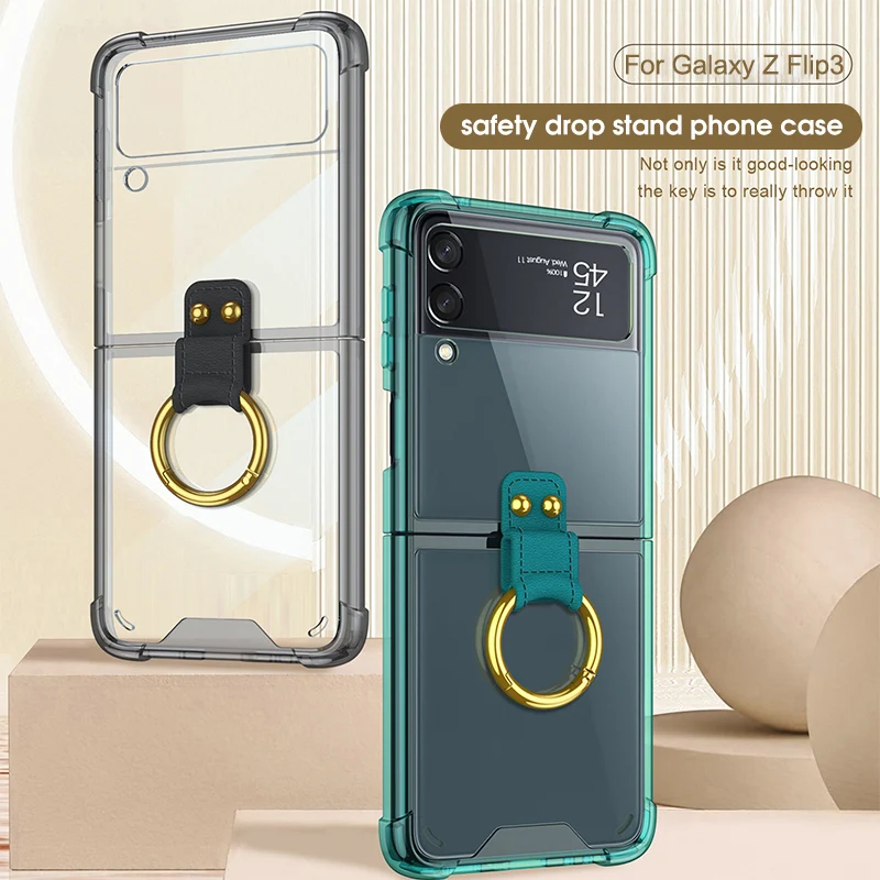 kawaii phone case samsung Anti-fall Ring Holder Phone Case For Samsung Galaxy Z Flip 3 Back Cover for Galaxy Z Flip Zflip3 Shell Folding Ring Stand Case kawaii samsung cases