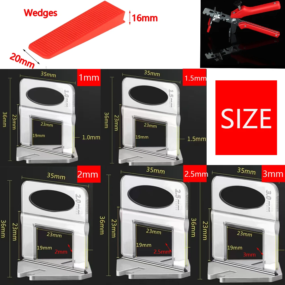 100 pièces 1.0mm système de nivellement des carreaux Clips Kit mur