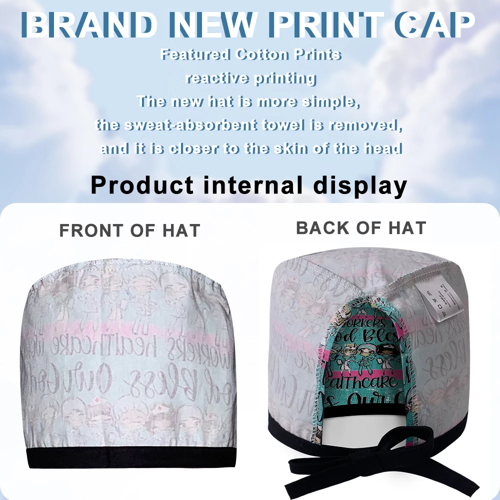 Hemming Fashion Cotton Skull Cartoon Print Hat Nursing Work Cap Beauty Salon Nursing Cap Male Surgical Hat Scrub Caps cotton hat scrub cap