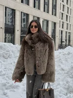 Winter Women Warm Faux Fur Coats Fashion Browns Long Sleeve Stand Collar Short Jackets 2025 Lady High Street Commute Outerwear 2