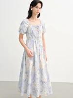 DUSHU French romantic oil painting skirt 2025 summer new product temperament sweet waist dress 25DS82735