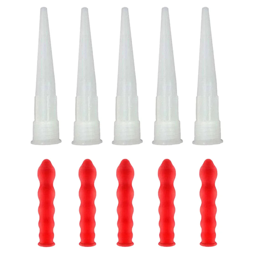 5 Set Caulking Nozzles Cap Caulk Glue Tip Sealing Cap For Sealing And Preserving Red Caulk Saving Saver Tube Covers