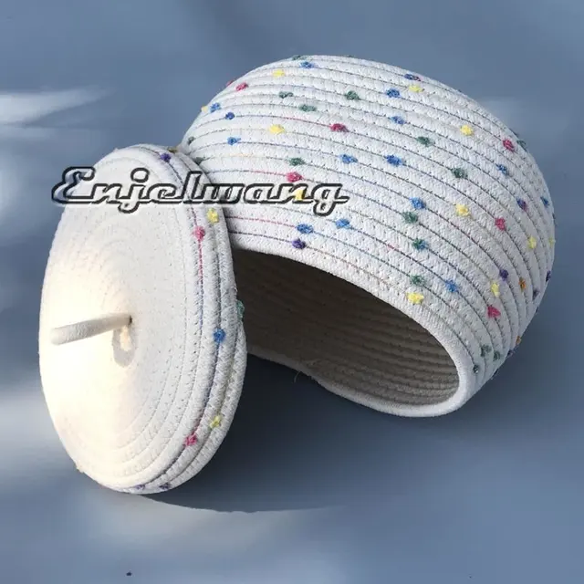 25X16Cm Enjelwang Finom Szövésű Minta Tároló Táska Fedővel Északi Pamut Fonal Kosár Doboz Egyéb Szervező