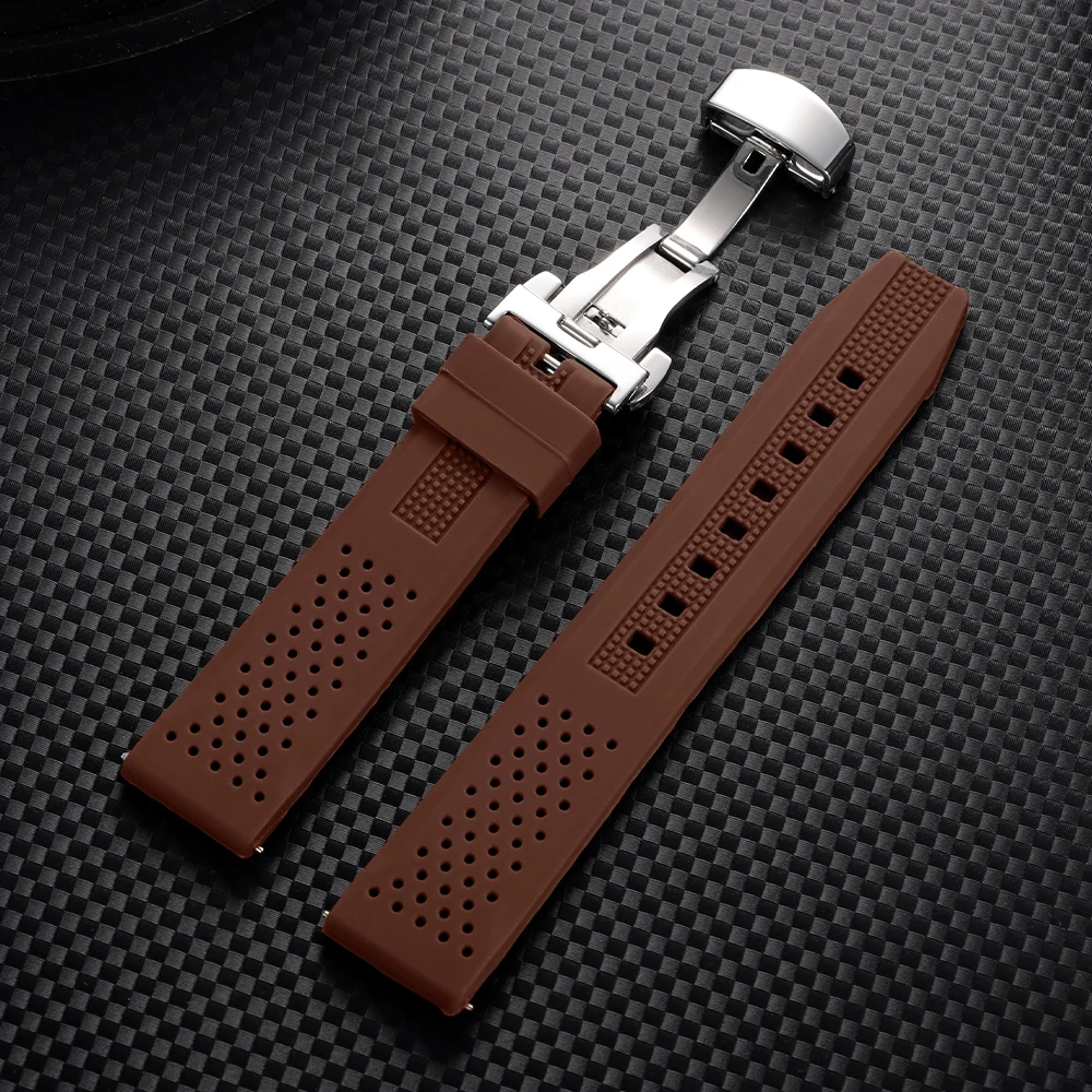 Premium Waterproof Silicone Watch Band with Butterfly Buckle - Soft Rubber Strap Replacement