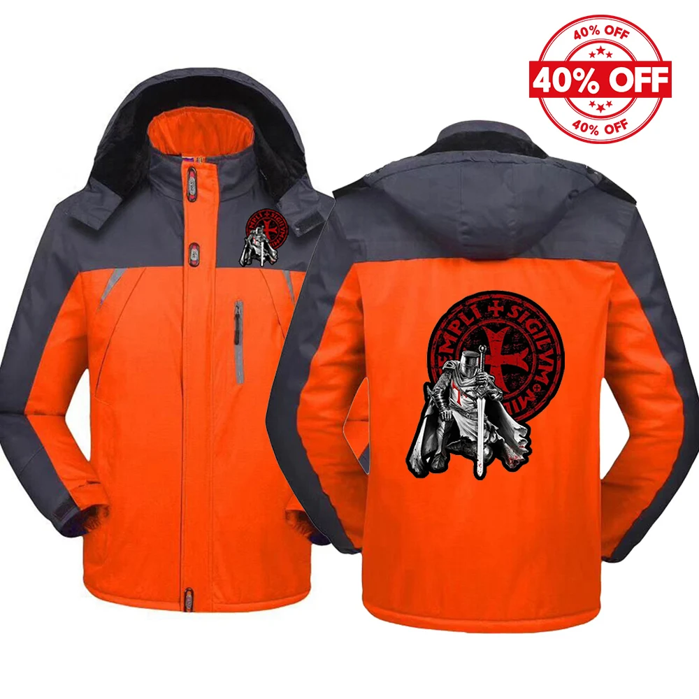 Mens Thick Hooded Jacket Autumn Winter Knights Templar Pattern
