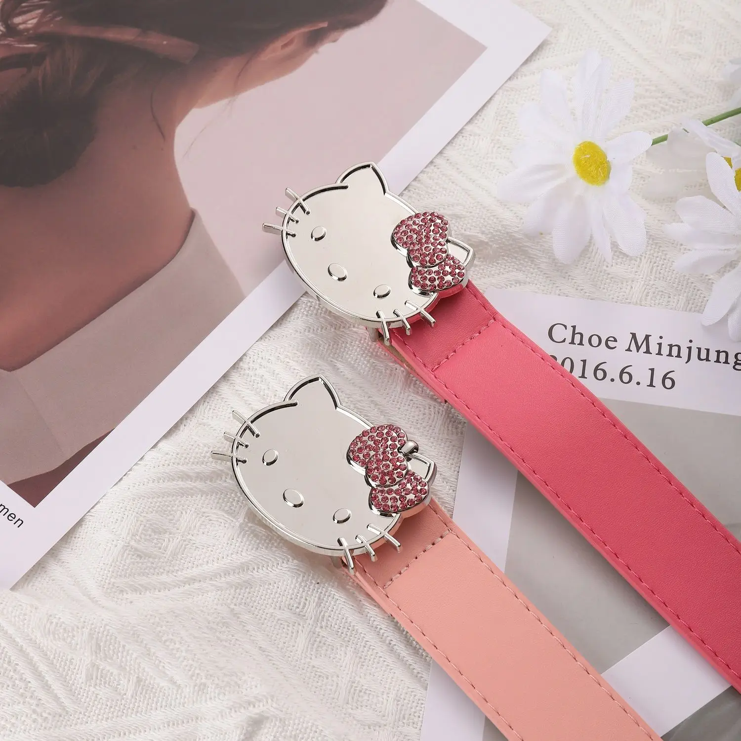 

Hello Kitty Belt Cute Pink Gothic Embellish Belt KT Cat Headband Diamond Millennium Spice Y2k Pantband Denim Accessories
