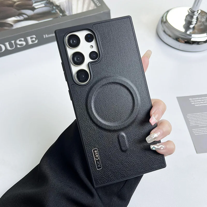 Magnetic Leather Colorblock Shockproof Case with Mag-safe Compatibility