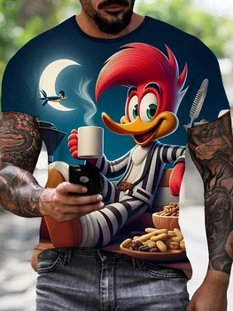 Men's Cartoon Anime Style Pattern 3D Print Round Neck Short Sleeve T-shirt,Casual Summer T-shirt,Suitable for Daily Wear and