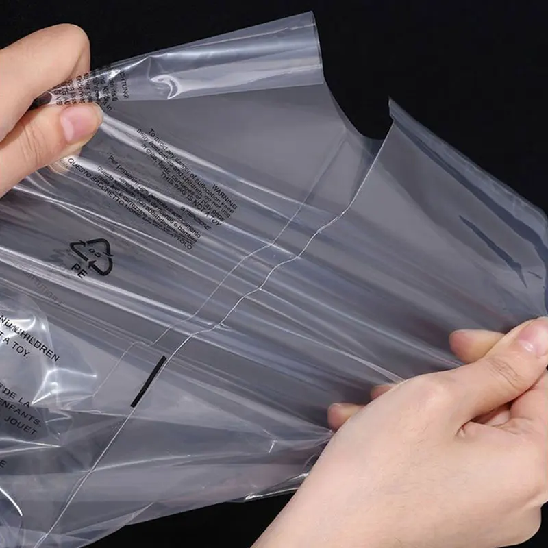 Bainfe PE Self-adhesive Bags 100Pcs Anti Suffocation English Warning Transparent Plastic Bags Sealed Clear Reusable Clothing Bag 3