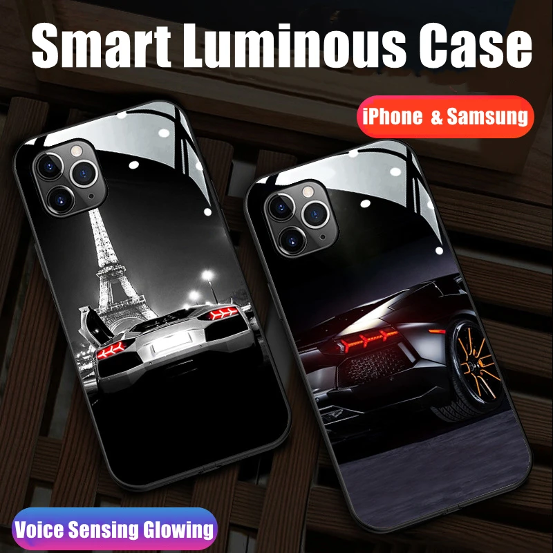 

Cool Sport Car LED Light Glowing Luminous Tempered Glass Phone Case for OnePlus 6 6T 7 7T 8 8T 9 9R 10 Ace Nord N10 N20 N200 Pro