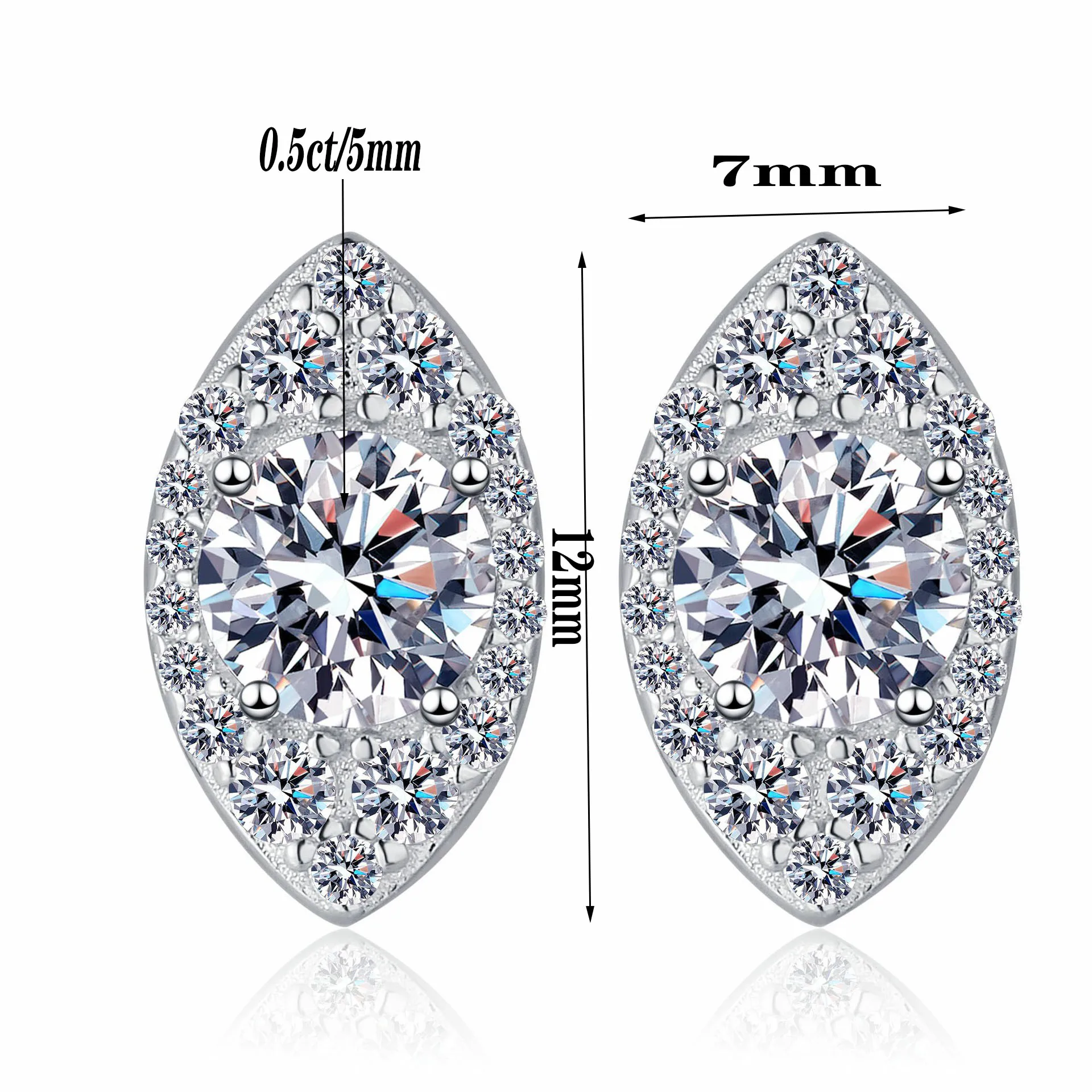 JECIRCON-925 Sterling Silver Plaqué Boucles D'oreilles pour Femme Ovale Sac 0.5 Carat Moissanite Super Flashy mn Oreille Bijoux PT950